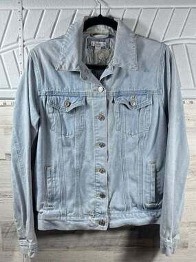 Forever 21 Light Wash Denim Trucker Jacket with Embroidered Cactus n Floral Back